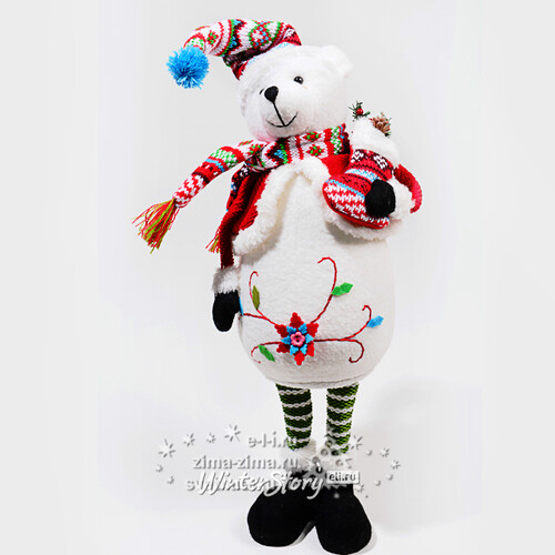 Мягкая игрушка-длинноножка Белый Мишка 20*17*55 см с рождественским носком Kaemingk