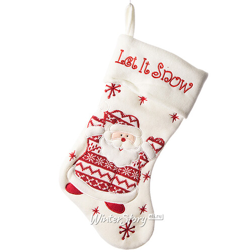 Носок для подарков Рождественская классика Санта белый, 45 см Kaemingk