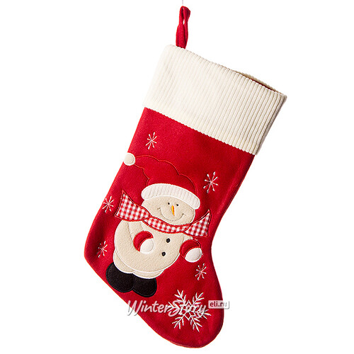 Носок для подарков Рождественская классика Снеговик красный, 45 см Kaemingk