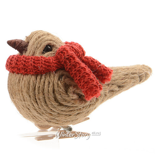 Елочная игрушка "Птичка из джута в шарфе", 9 см, клипса Kaemingk