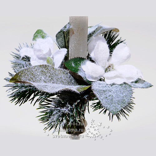 Украшение для свечи Хвойный венок с белой пуансеттией, 13 см Kaemingk
