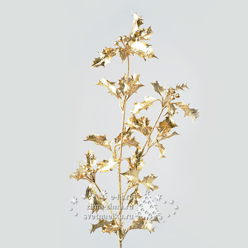 Декоративная веткь "Ягоды Холи", золотая, 65 см Kaemingk