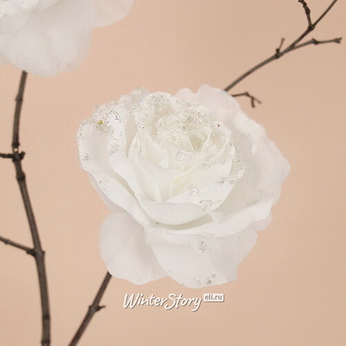 Роза Искристая 14 см белая, клипса Kaemingk