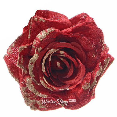 Роза Нежность Бархата 25 см красная, клипса Kaemingk