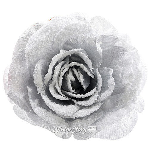 Роза Заснеженная 12 см серебряная, клипса Kaemingk