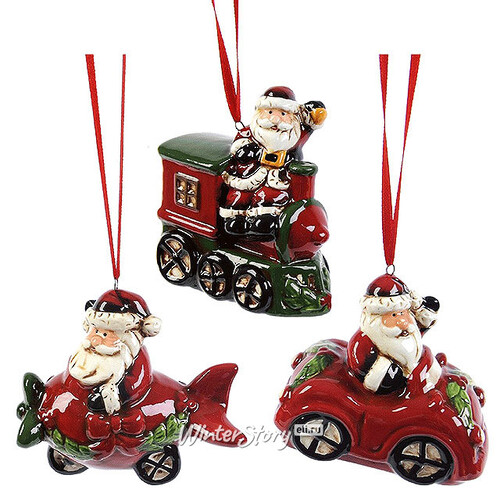 Елочная игрушка Санта за рулем - Поезд 8 см, подвеска Kaemingk