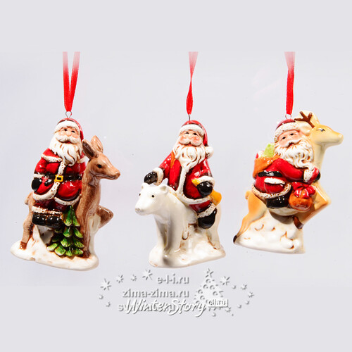 Елочная игрушка "Дед Мороз путешественник на олене", 10 см, подвеска Kaemingk