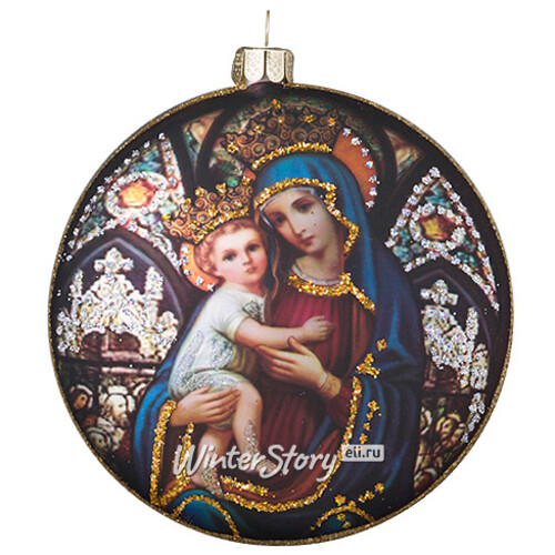 Елочное украшение Медальон Дева Мария с Младенцем 10 см стекло, подвеска Holiday Classics