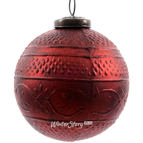 Винтажный шар Рисунки Востока 7 см красный, стекло Kaemingk