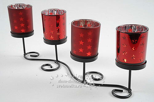 Подсвечник Завиток на 4 свечи, 41*14 см, красный Kaemingk
