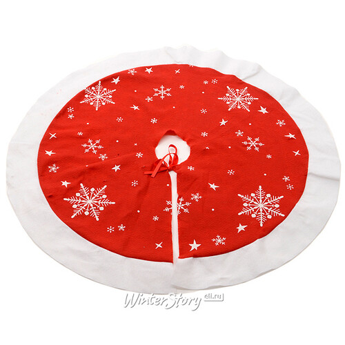 Юбка для елки Снежинки 95 см красная с белым Kaemingk