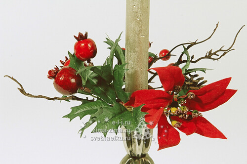 Украшение для свечи Венок с красной пуансеттией, 12 см Kaemingk