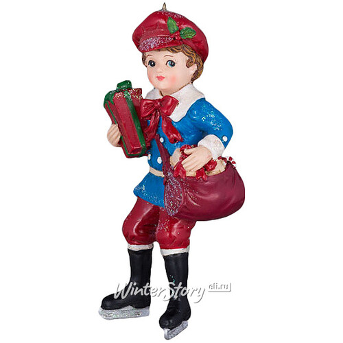 Елочная игрушка Мальчик на Коньках с Красным Подарком 12 см, подвеска Holiday Classics