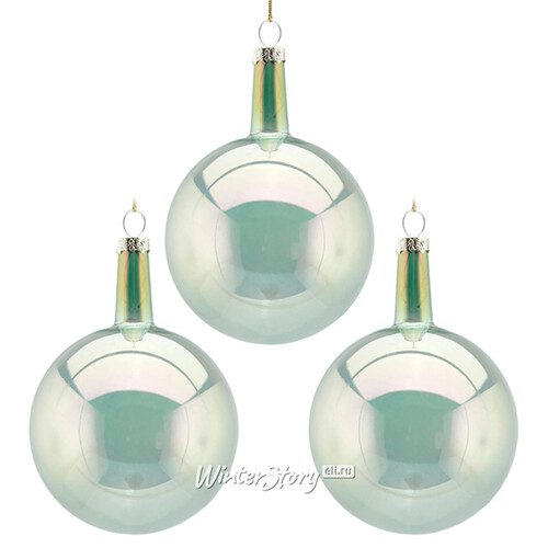 Набор стеклянных шаров Viva Lamberto 8 см, 6 шт, светло-зеленый EDG