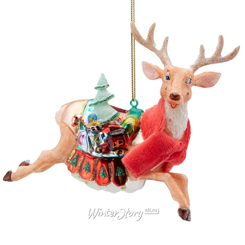 Стеклянная елочная игрушка Олень в шарфике - Christmas Periple 12 см, подвеска EDG