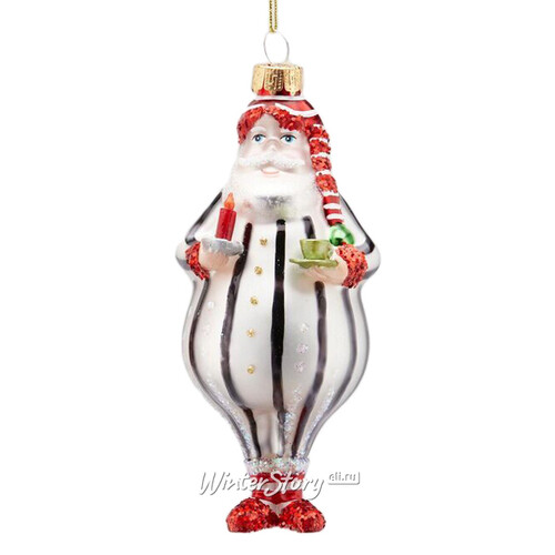 Стеклянная елочная игрушка Санта в красных носочках 14 см, подвеска EDG