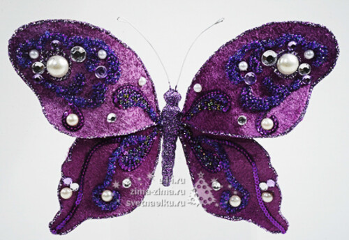 Бабочка с блестками, лиловая, 20*15см, клипса Kaemingk