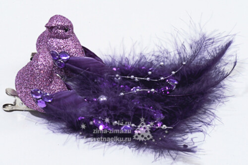 Елочное украшение "Райские птички", 16 см, 2 шт, фиолетовый, клипса Kaemingk