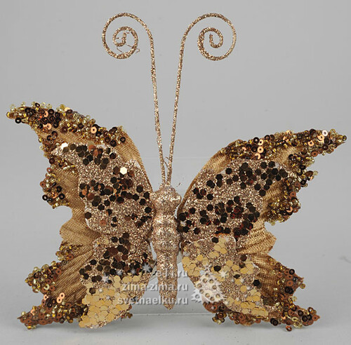 Елочное украшение "Бабочка", 14*15 см, золото, клипса Kaemingk