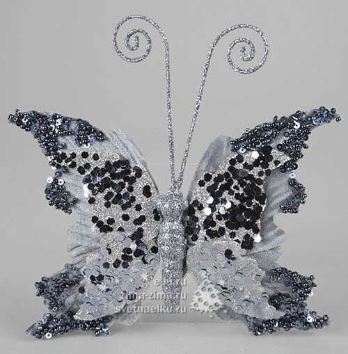 Елочное украшение "Бабочка", 14*15 см, темное серебро, клипса Kaemingk