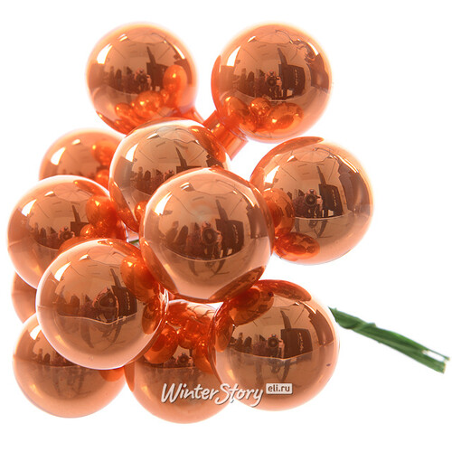 Гроздь стеклянных шаров на проволоке 2.5 см оранжевый шелк глянцевый, 12 шт Kaemingk