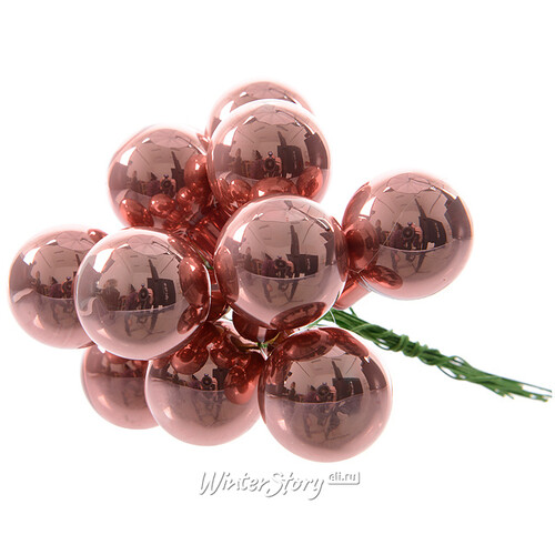 Гроздь стеклянных шаров на проволоке 2.5 см мраморный розовый глянцевый, 12 шт Kaemingk