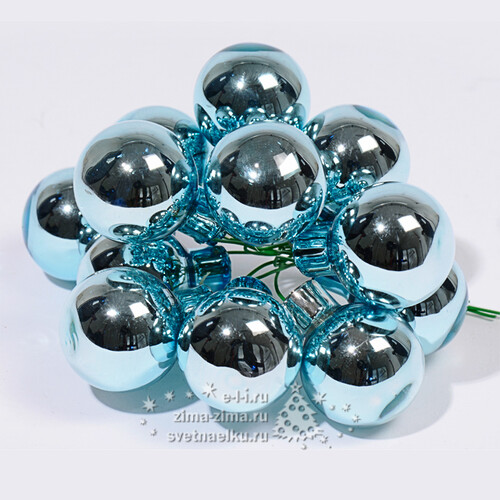 Гроздь стеклянных шаров на проволоке 2.5 см голубой глянцевый, 12 шт Kaemingk