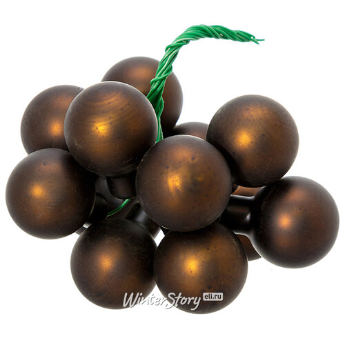 Гроздь стеклянных шаров на проволоке 2.5 см шоколадный матовый, 12 шт Kaemingk