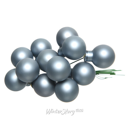 Гроздь стеклянных шаров на проволоке 2 см серебряно-синий матовый, 12 шт Kaemingk