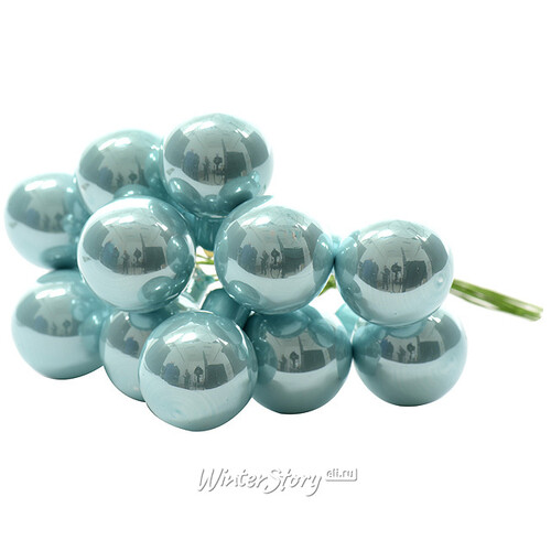 Гроздь стеклянных шаров на проволоке 2.5 см нежно-голубой глянцевый, 12 шт Kaemingk