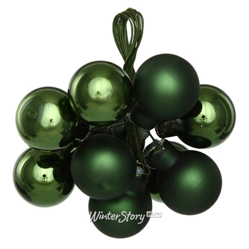 Гроздь стеклянных шаров на проволоке 2 см зеленый бархат mix, 10 шт Winter Deco