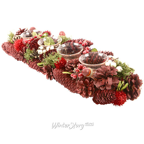 Подсвечник Дизайн 48 см из шишек и ягод на 4 свечи Kaemingk