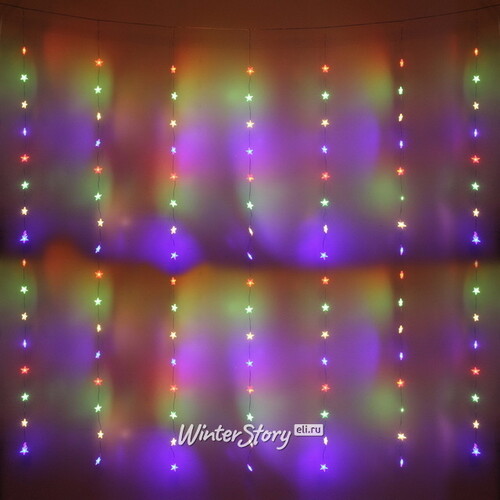 Светодиодная гирлянда на окно Звездочки 3*2 м, 160 разноцветных LED ламп, прозрачный ПВХ, контроллер, IP20 Serpantin