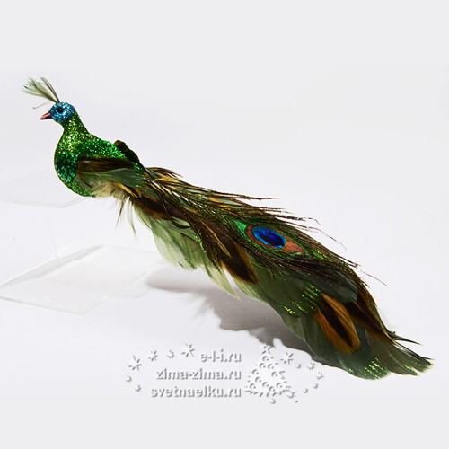 Елочное украшение "Павлин королевский" с перьями и блестками, 30 см, клипса Kaemingk