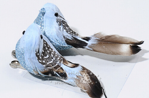 Елочное украшение "Птичка Зимняя", 9 см, 2 шт, голубой, клипса Kaemingk