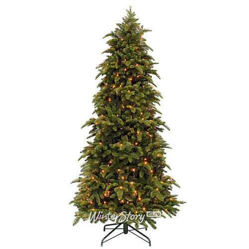 Искусственная елка с лампочками Нормандия Стройная 230 см, 312 теплых белых ламп, ЛИТАЯ + ПВХ Triumph Tree