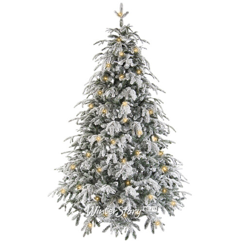 Искусственная елка с лампочками Стильная заснеженная 215 см, 552 теплых белых ламп, ЛИТАЯ + ПВХ Black Box
