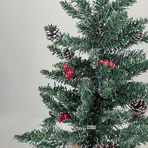 Настольная елка Кристина заснеженная 60 см с ягодами и шишками, ПВХ Black Box