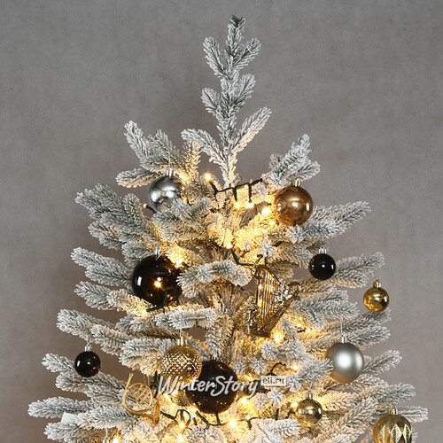 Искусственная елка с гирляндой и игрушками Финская: Christmas Jazz заснеженная 210 см, 700 теплых белых LED, контроллер, ЛИТАЯ 100% Winter Deco