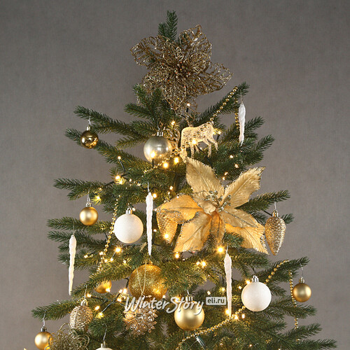 Искусственная елка с гирляндой и игрушками Финская: Золушка 210 см, 700 теплых белых LED, контроллер, ЛИТАЯ 100% Winter Deco