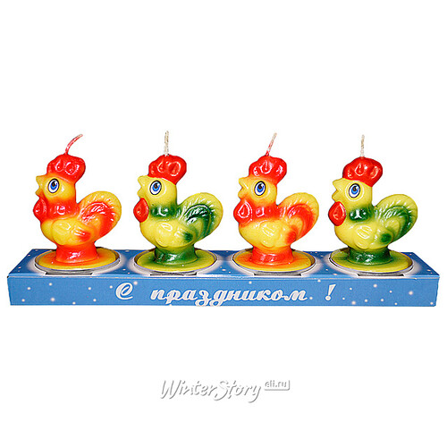 Набор сувенирных свечей Петушки, 4 шт Омский Свечной