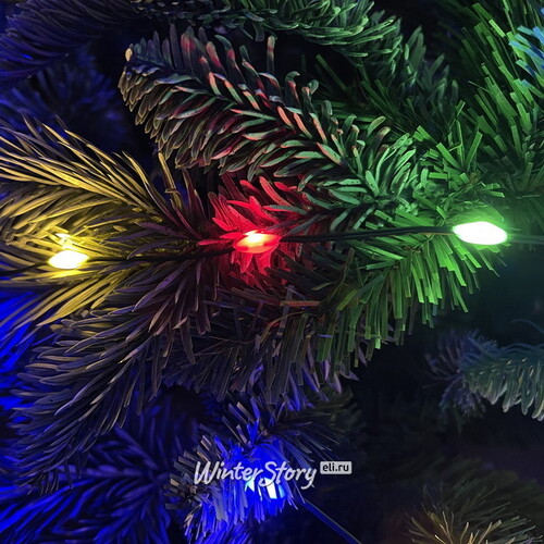 Гирлянда на елку 2 м Лучи Росы - Micro Flex, 16 нитей, 672 разноцветные LED лампы, зеленая проволока, контроллер, IP44 Edelman