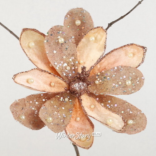 Искусственный цветок Flippo Racoti 15 см персиковый, клипса Christmas Deluxe