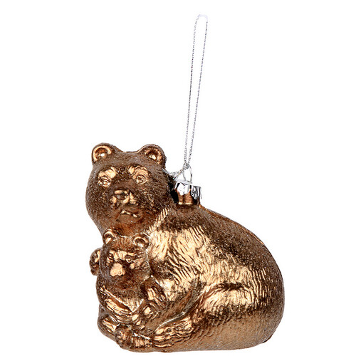 Елочная игрушка Медведица с Медвежонком 8*9 см состаренное золото, подвеска Billiet