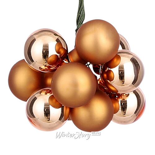 Гроздь стеклянных шаров на проволоке Minolo 2 см темно-золотой mix, 10 шт Christmas Deluxe