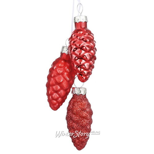 Стеклянная елочная игрушка гроздь Шишки - Prima Neve 11 см, красный mix, подвеска Christmas Deluxe