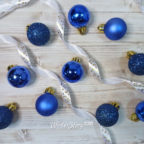 Набор пластиковых шаров Блеск 3 см синий королевский, 14 шт Kaemingk