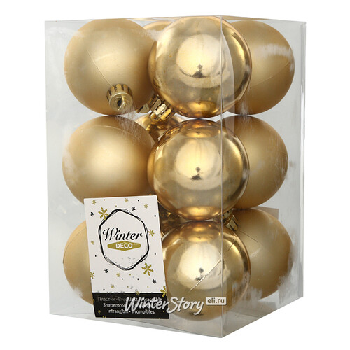 Набор пластиковых шаров Золотой 6 см, 12 шт, mix Winter Deco