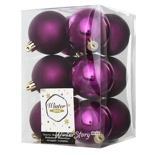 Набор пластиковых шаров Royal Purple 6 см, 12 шт, mix Winter Deco