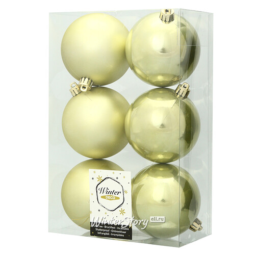 Набор пластиковых шаров Нежно-оливковый 8 см, 6 шт, mix Winter Deco